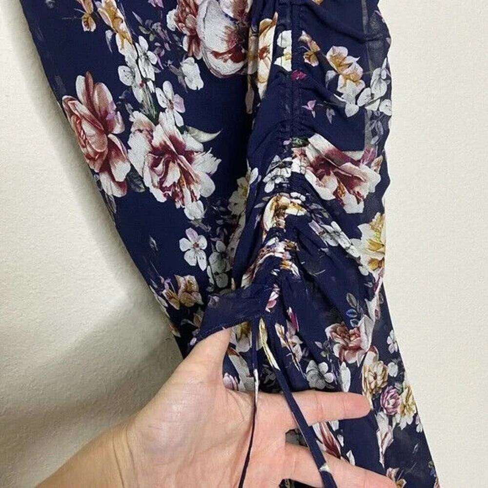Nicholas Garden Rose Floral Drawstring Leg Slit Silk Maxi Dress Sz 4 - Picture 5 of 11